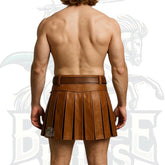 Handmade Men’s Real Leather Kilt Skirt – Custom Fit Utility Brown Leather Pleated Kilt